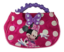 Disney Minnie Mouse Pink Satin Polka Dot Purple Plastic Minnie Handle Purse 7x5 picture
