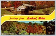 Postcard Maine Rumford Greetings Fall Waterwheel Dual View Banner Vintage picture