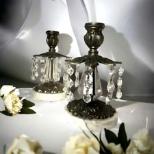Vintage Baroque Style 2 Candle Holders Metal ( Brass?) & Crystal Marble Bases picture