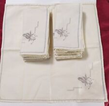 Estate 16 Vintage Fine 16x16 Linen Napkins with Flower Rose Embroidery  picture