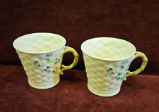 Belleek Ireland Set of 2 Shamrock Basketweave Mugs 7th Mark picture