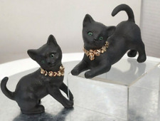 Lenox Cats 2 Midnight Magic Black Matte Green eyed 34k Jeweled Collar Figurines picture
