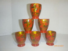 Russian USSR | Wood Khokhloma Hand Painted Set of 6 cup | Vintage Soviet  picture