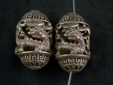 Two Pcs Tibetan Silver Hand Made *Dragon* Hollowing Beads picture