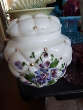 Vintage Fenton Tufted Quilt HUGE Dresser Jar ABSOLUTELY STUNNING Violets Snow picture