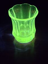 Vintage Toothpick Holder Clear Uranium Glass Octagon Green Glow picture