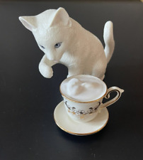 Vintage Lenox Cat Figurine with a Cup of Tea, 2 piece set picture