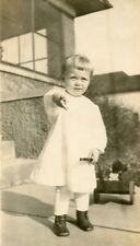 V365 Original Vtg Photo CHILD WITH WOODEN WAGON c Early 1900's picture