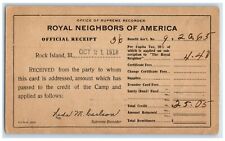 1918 Royal Neighbors Of America Official Receipt Rock Island IL Postcard picture