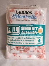 Vtg Cannon Monticello Full Bed Sheets Flat Fitted Pillowcases Floral NEW SEALED picture