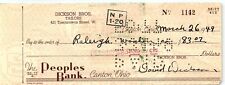 1949 CANTON OHIO DICKSON BROS. TAILORS THE PEOPLES BANK CHECK Z1623 picture