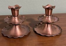 Vintage GREGORIAN COPPER Candle Stick Tiered  Scalloped Holder Pair Set 2 USA picture