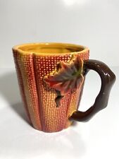 Orange Fall Themed Mug Leaf Stem Handle Large 16oz Ceramic, Harvest Spice picture