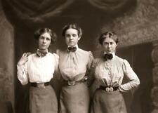 Victorian Era... Women w/ Large Belt Buckles & Bowties c.1900s Photo Reprint 5x7 picture