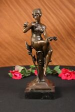 100% Bronze Signed Lady Woman Sitting on Chair Bird 10
