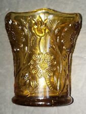 Vintage Glass Daisy & Tulips  Merigold Gold Amber Toothpick Holder  picture