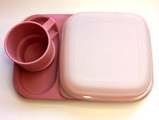 New Vtg Tupperware Sandwich Holder, Side Plate, Cup Pastel Pink RARE #1312-49 picture