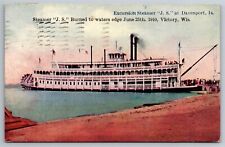 Excursion Steamer JS Davenport IA Burned 1910 in Victory WI C1907 Postcard H3 picture