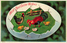LOVELY VINTAGE EASTER POSTCARD CHICKEN FAMILY DIORAMA INSIDE GIANT EGG 021422  picture