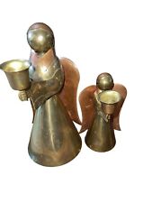 2 vintage brass & copper angel candle holders Hong Kong 9” & 6” Christmas picture