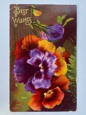 Antique Best Wishes Pansies Postcard One Cent Stamp picture