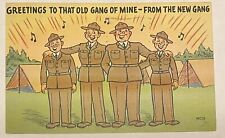 1940’s Linen Postcard Comic Army 4 Soldiers Singing, Tents picture