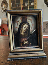 19th Century Framed Oil on Tin Mexican or Spanish Icon Painting Double Sided picture