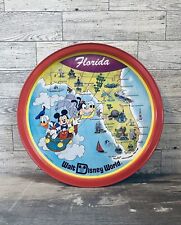 Vintage Walt Disney World Florida Round Tin Tray Florida Map Souvenir Tray  picture