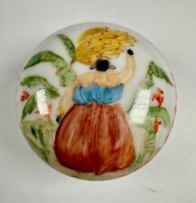 Vintage Porcelain Hand Painted Woman Carrying Bananas Trinket Ring Box picture