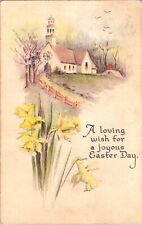 C1910 Easter Postcard Daffodils Church a1 picture