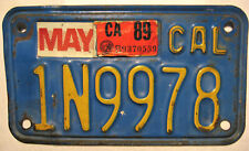 Vintage 1989 California Motorcycle License Plate -Blue/Yellow #1N9978 - No Issue picture