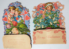 (2) Antique Victorian Valentine Cards Pop up Die Cut Germany  Large  Need Repair picture