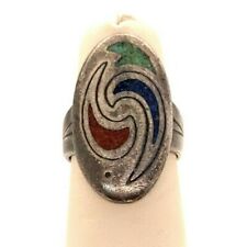 VTG Estate Navajo Sterling Silver & Inlaid Lapis & Turquoise Size 6.5 Ring 135  picture