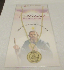 St Jude Pray For Us Gold Tone Necklace pendant with St Jude prayer card picture