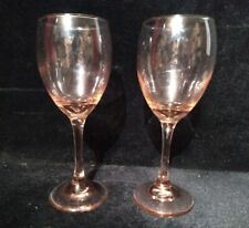 2 Elegant Rose Wine Glass Pink No Trim Smooth Stem 7.75