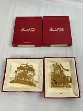 Marshall Fields 24 Kt Gold Finish Coach With Clock & Bicyclist Ornaments picture