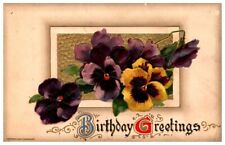 Birthday Greetings Purple and White Flowers Embossed Antique Postcard UNPOSTED picture