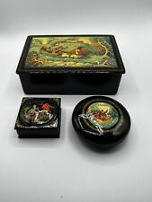 Exquisite Lot Vintage Russian Laquer Boxes Paper Mache Signed Hand Painted USSR picture