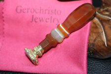 Antique Victorian 1840's Faceted Agate Carnelian Stamp 9K Gold Wax Letter Seal picture