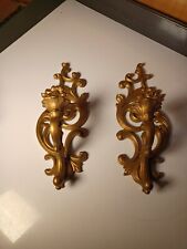 Vintage 1965 Syroco Gold Wall Candle Sconces 5133 L & R Pair Made in USA picture