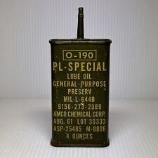 VTG 1961 Military Oil Tin Can, O-190 PL-SPECIAL Lube Oil 4oz. ~ Old Advertising picture