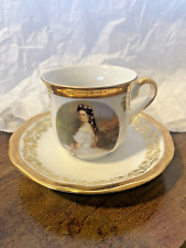 STUNNING Tea Cup/Saucer from Austria depicting kaiserin Elizabeth gold accent picture