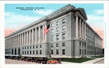Washington DC postcard  - Internal Revenue Building  with antique cars picture