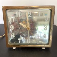 Vintage Clock Telechron 7H195 Brass Trim Mirror Face MCM runs picture