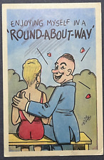 Comic Postcard Risque Pretty Woman Nice Round Butt Cliff Long Unused Linen VG picture