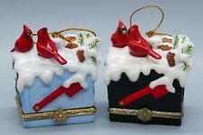 Red Cardinals Sitting on Snow Covered Mailbox Christmas Trinket Boxes-Set of Two picture