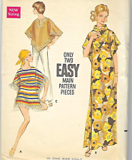 ONE SIZE(S-M-L)VINTAGE IN VOGUE LONG CAFTAN DRESS PONCHO TOP COVER UP PATTERN picture