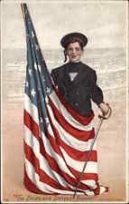 Patriotic Boy with Sword Wrapped in American Flag Pre-1910 Vintage Postcard picture