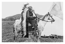 CHIEF QUANAH PARKER NATIVE AMERICAN LEADER ON HORSEBACK 4X6 B&W PHOTO picture