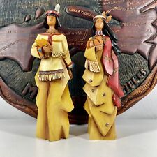 Pacific Rim NATIVE AMERICAN Couple Thanksgiving CUBIST Resin HARVEST Figurines picture